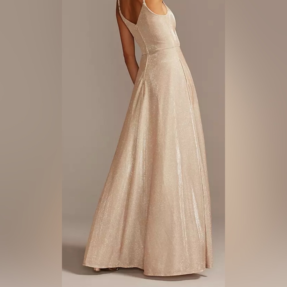 David’s Bridal Glitter Spaghetti Strap Gown Gold Size 1 (altered) - Picture 3 of 13
